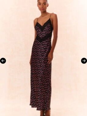 LoveShackFancy Black & Pink Maxi Slip Dress with Pink Floral Pattern